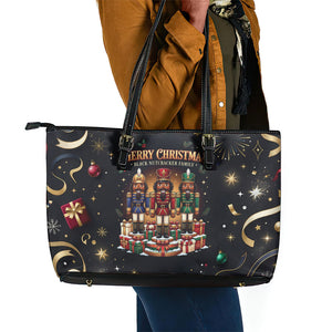 Black Nutcracker Family Christmas Leather Tote Bag African American Noel Wrapped In Drip
