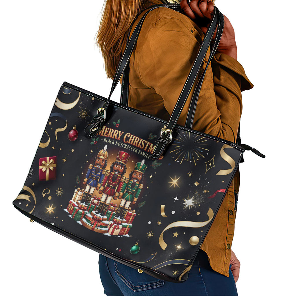 Black Nutcracker Family Christmas Leather Tote Bag African American Noel Wrapped In Drip