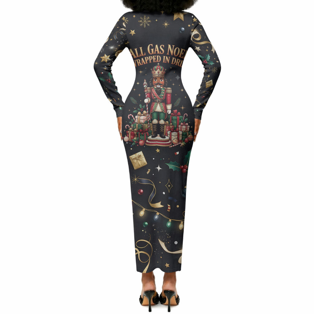 Black Nutcracker Family Christmas Long Sleeve Bodycon Dress African American Noel Wrapped In Drip