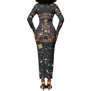 Black Nutcracker Family Christmas Long Sleeve Bodycon Dress African American Noel Wrapped In Drip