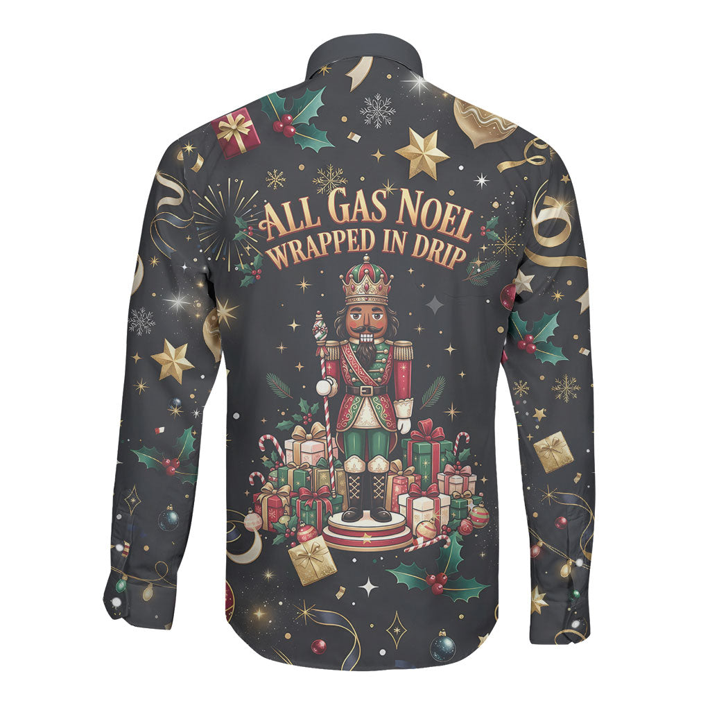Black Nutcracker Family Christmas Long Sleeve Button Shirt African American Noel Wrapped In Drip