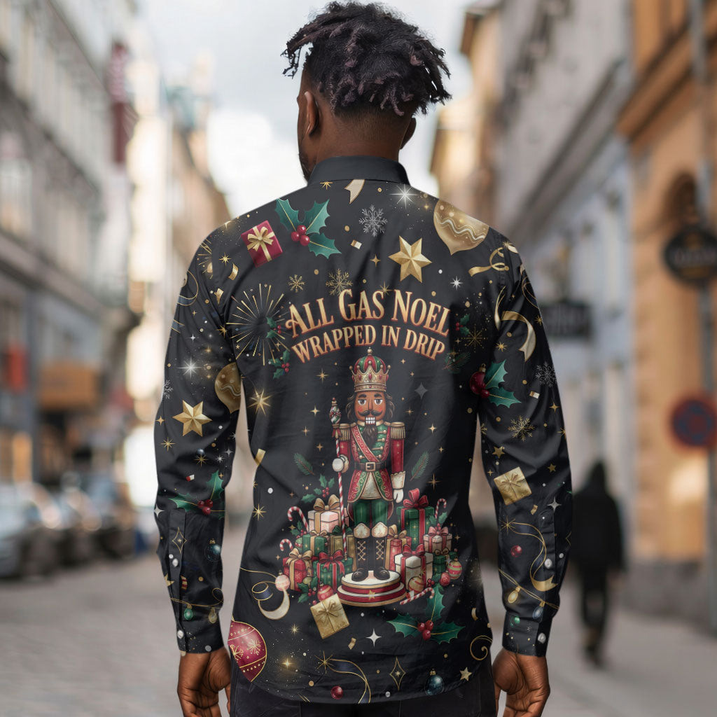 Black Nutcracker Family Christmas Long Sleeve Button Shirt African American Noel Wrapped In Drip