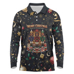 Black Nutcracker Family Christmas Long Sleeve Polo Shirt African American Noel Wrapped In Drip