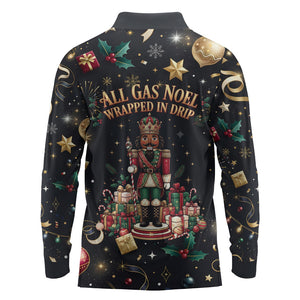 Black Nutcracker Family Christmas Long Sleeve Polo Shirt African American Noel Wrapped In Drip