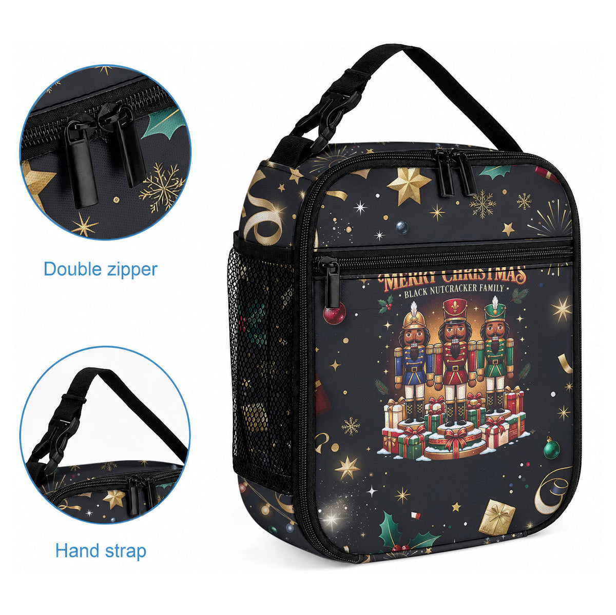 Black Nutcracker Family Christmas Lunch Bag African American Noel Wrapped In Drip