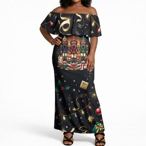 Black Nutcracker Family Christmas Off Shoulder Maxi Dress African American Noel Wrapped In Drip