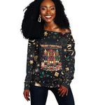 Black Nutcracker Family Christmas Off Shoulder Sweater African American Noel Wrapped In Drip
