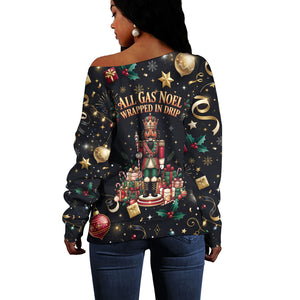 Black Nutcracker Family Christmas Off Shoulder Sweater African American Noel Wrapped In Drip