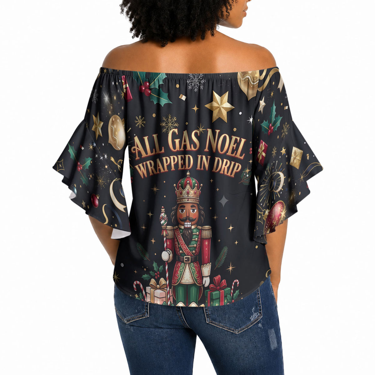 Black Nutcracker Family Christmas Off Shoulder Wrap Waist Top African American Noel Wrapped In Drip