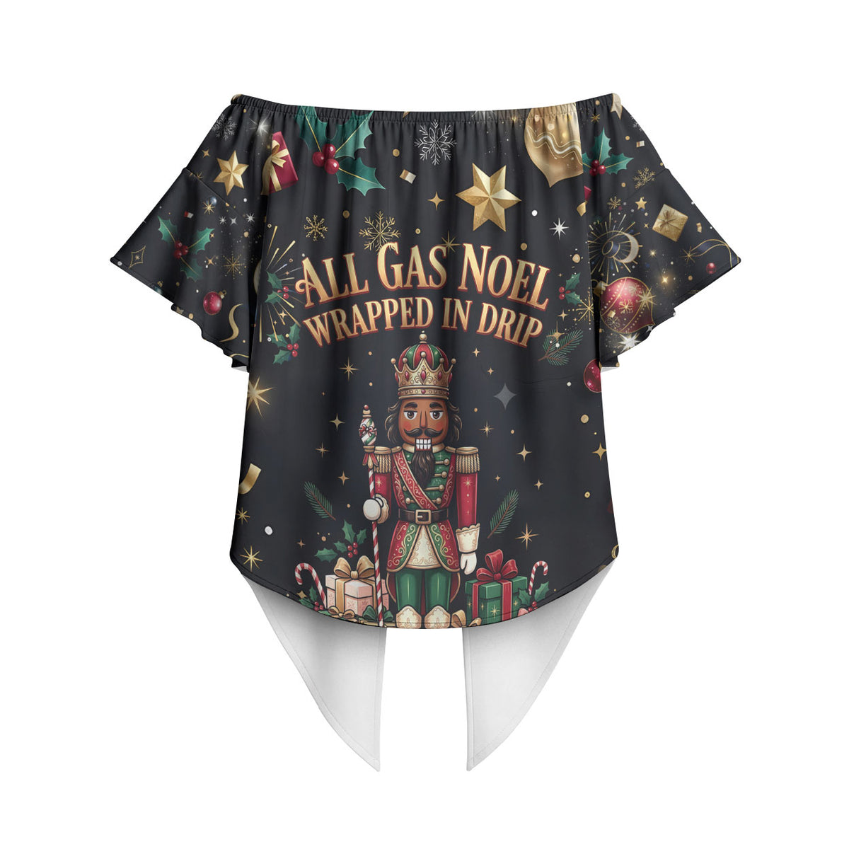 Black Nutcracker Family Christmas Off Shoulder Wrap Waist Top African American Noel Wrapped In Drip