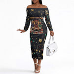 Black Nutcracker Family Christmas Off The Shoulder Long Sleeve Dress African American Noel Wrapped In Drip