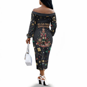 Black Nutcracker Family Christmas Off The Shoulder Long Sleeve Dress African American Noel Wrapped In Drip