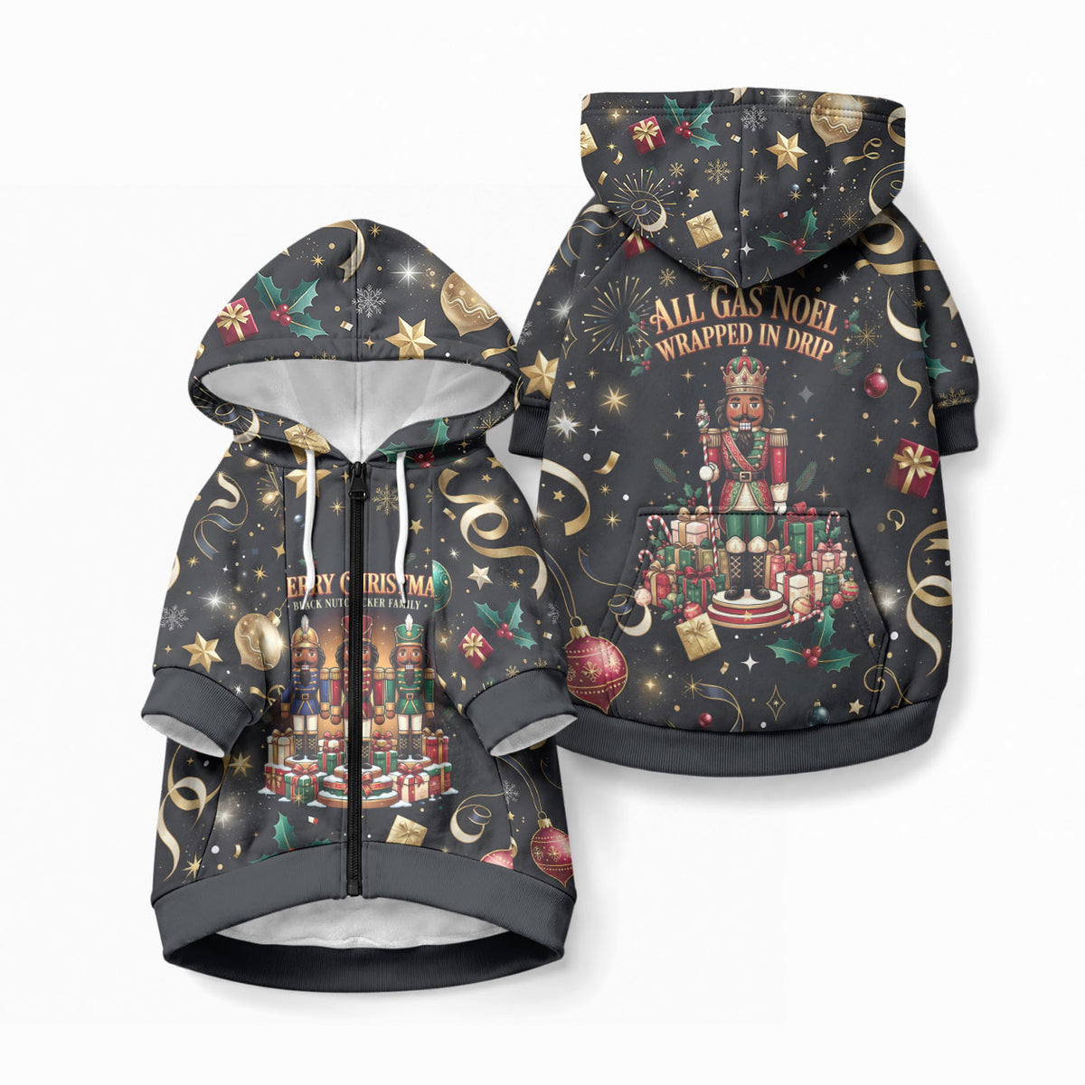 Black Nutcracker Family Christmas Pet Hoodie African American Noel Wrapped In Drip