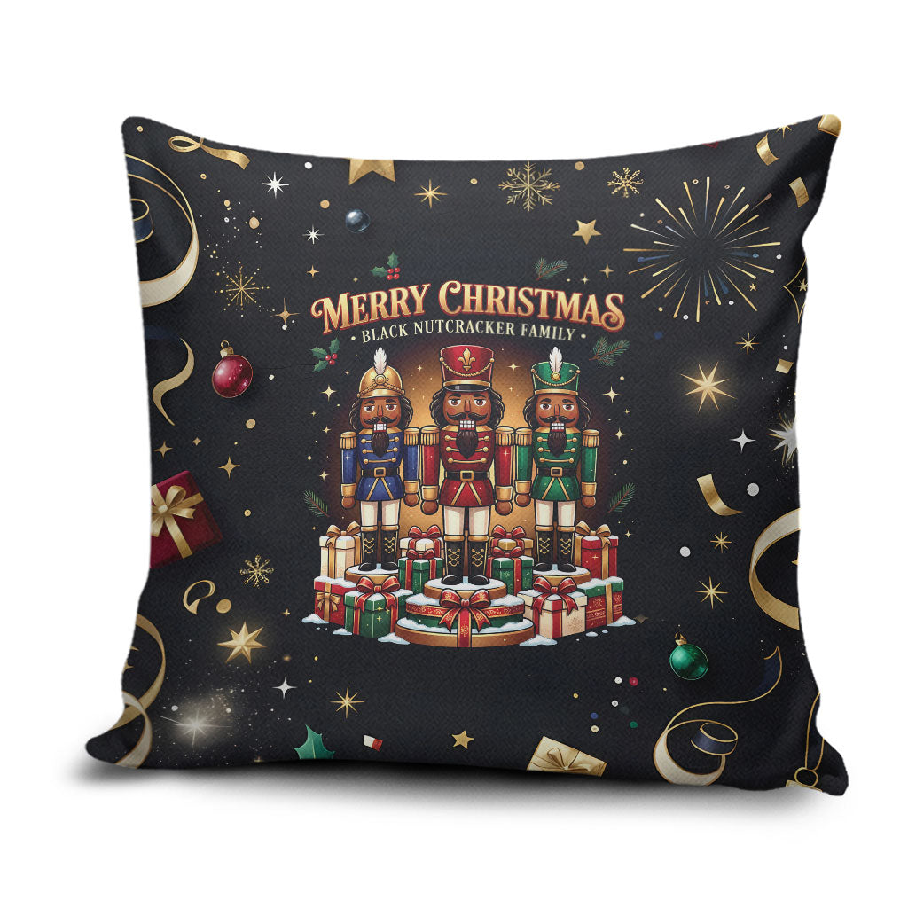 Black Nutcracker Family Christmas Pillow Cover African American Noel Wrapped In Drip