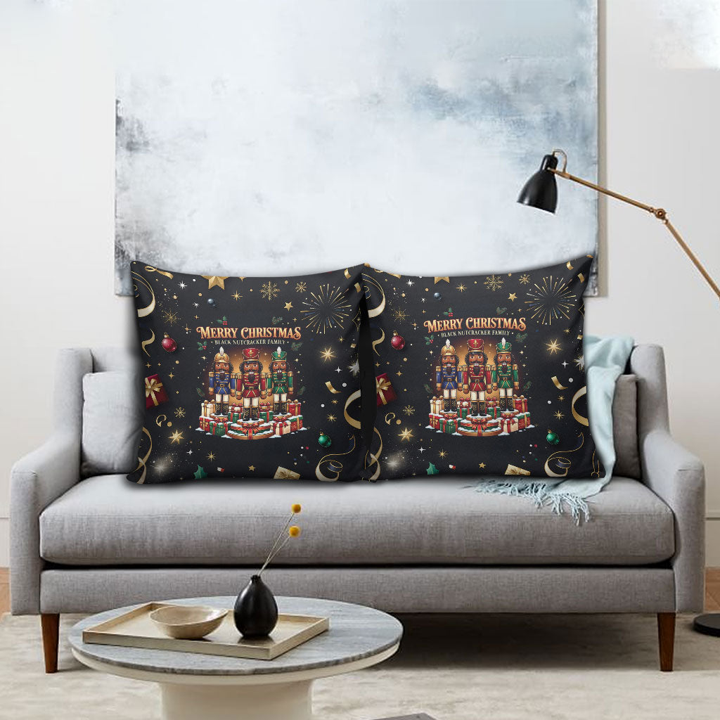 Black Nutcracker Family Christmas Pillow Cover African American Noel Wrapped In Drip