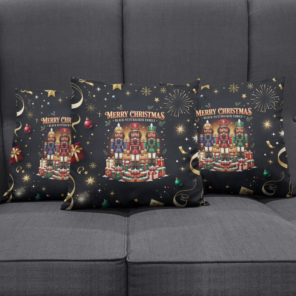 Black Nutcracker Family Christmas Pillow Cover African American Noel Wrapped In Drip