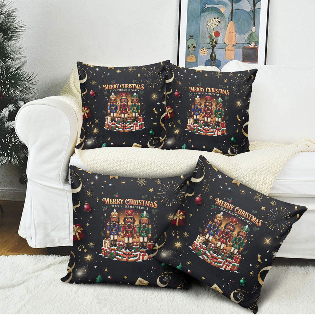 Black Nutcracker Family Christmas Pillow Cover African American Noel Wrapped In Drip