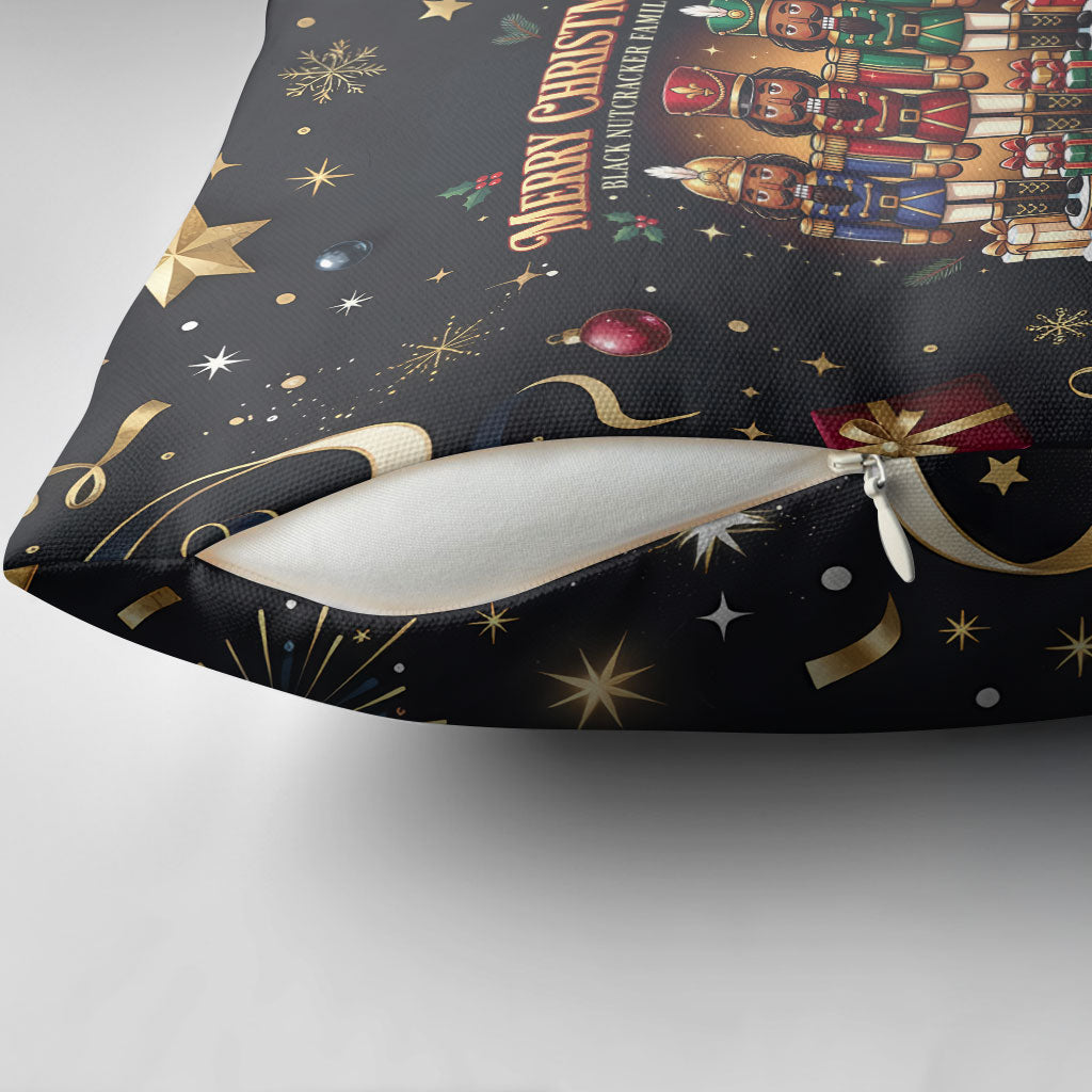 Black Nutcracker Family Christmas Pillow Cover African American Noel Wrapped In Drip