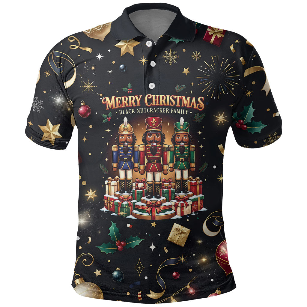 Black Nutcracker Family Christmas Polo Shirt African American Noel Wrapped In Drip