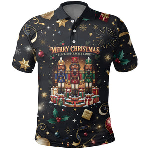 Black Nutcracker Family Christmas Polo Shirt African American Noel Wrapped In Drip