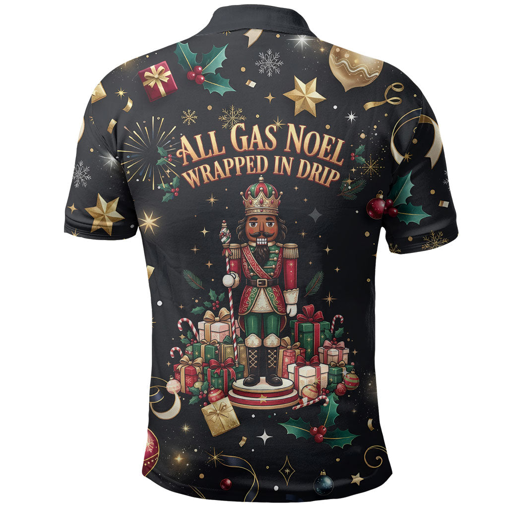 Black Nutcracker Family Christmas Polo Shirt African American Noel Wrapped In Drip