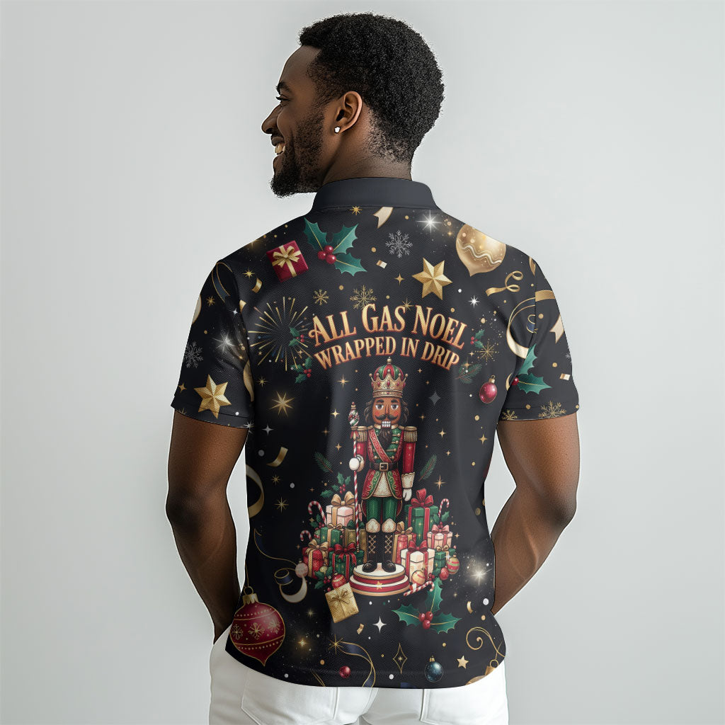 Black Nutcracker Family Christmas Polo Shirt African American Noel Wrapped In Drip