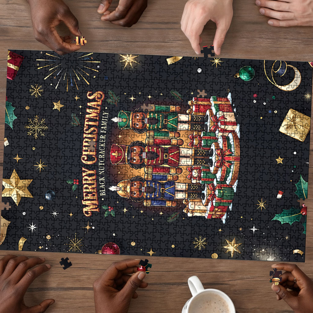 Black Nutcracker Family Christmas Puzzle African American Noel Wrapped In Drip