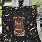 Black Nutcracker Family Christmas Quilt African American Noel Wrapped In Drip