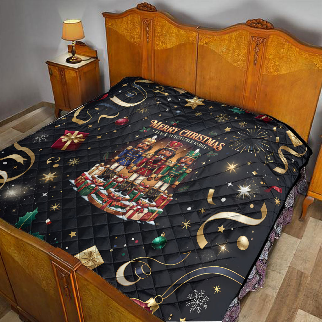 Black Nutcracker Family Christmas Quilt African American Noel Wrapped In Drip