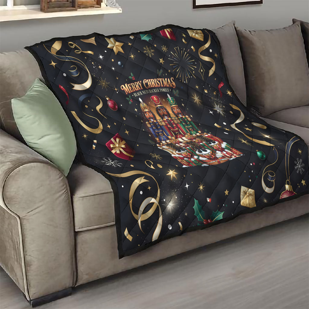 Black Nutcracker Family Christmas Quilt African American Noel Wrapped In Drip