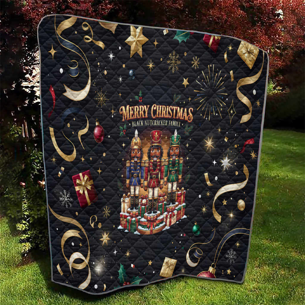 Black Nutcracker Family Christmas Quilt African American Noel Wrapped In Drip