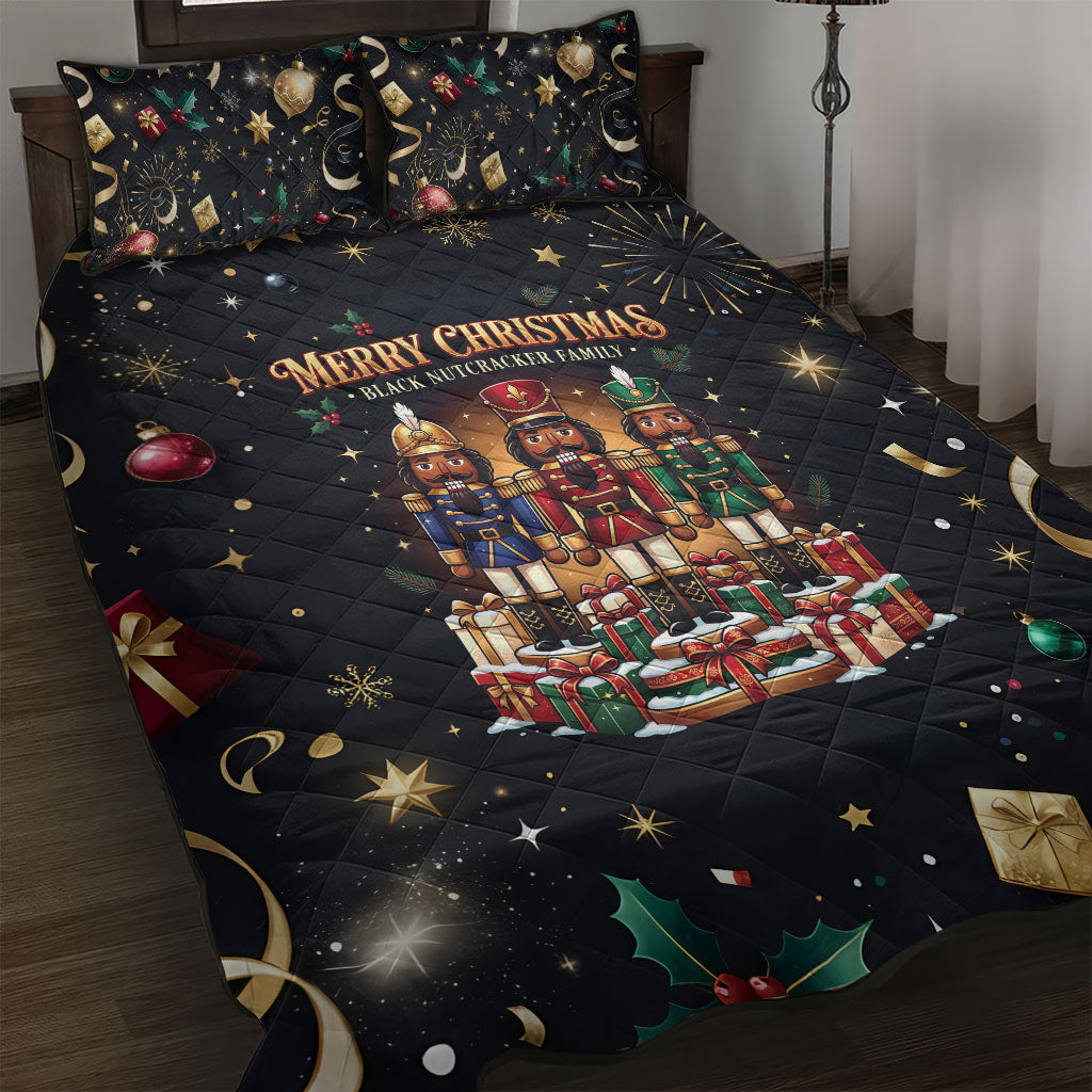 Black Nutcracker Family Christmas Quilt Bed Set African American Noel Wrapped In Drip