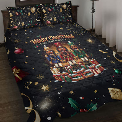 Black Nutcracker Family Christmas Quilt Bed Set African American Noel Wrapped In Drip