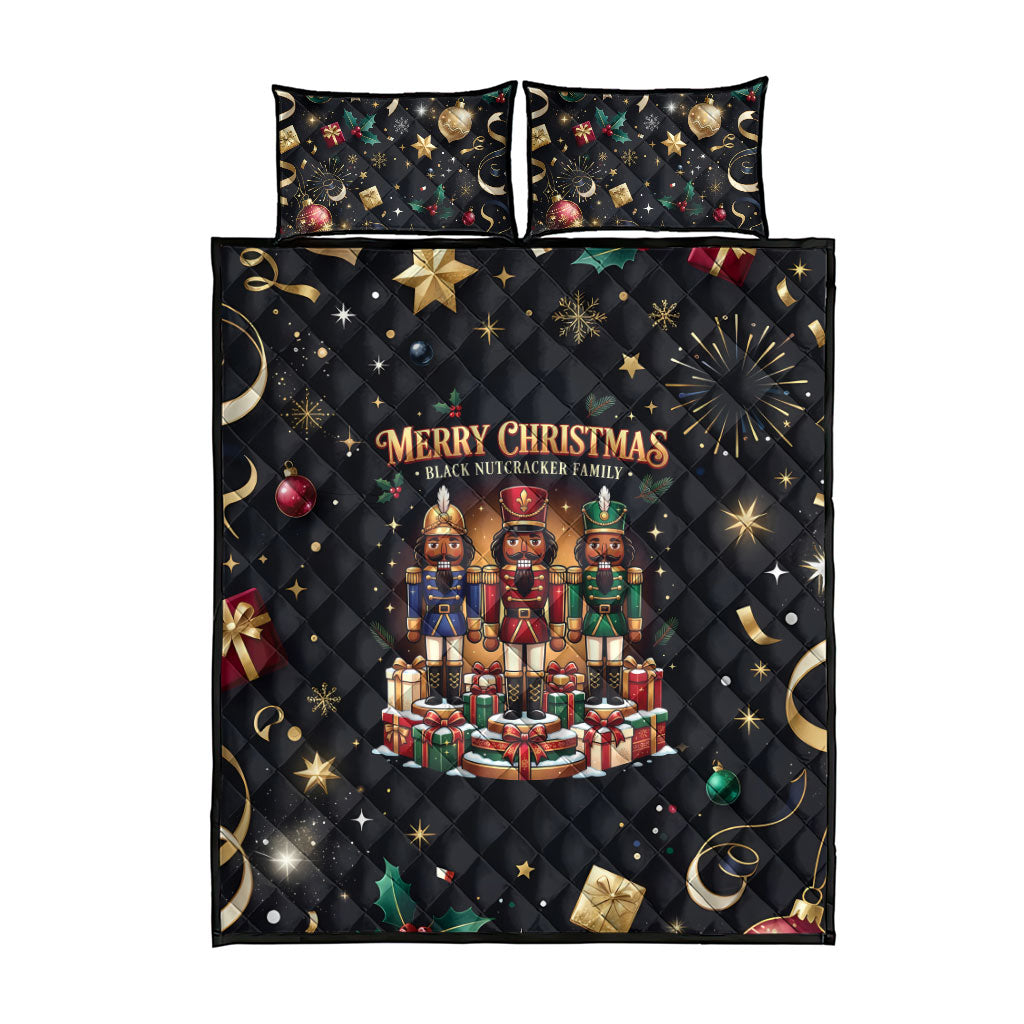 Black Nutcracker Family Christmas Quilt Bed Set African American Noel Wrapped In Drip