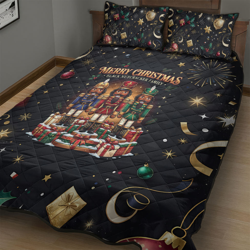 Black Nutcracker Family Christmas Quilt Bed Set African American Noel Wrapped In Drip