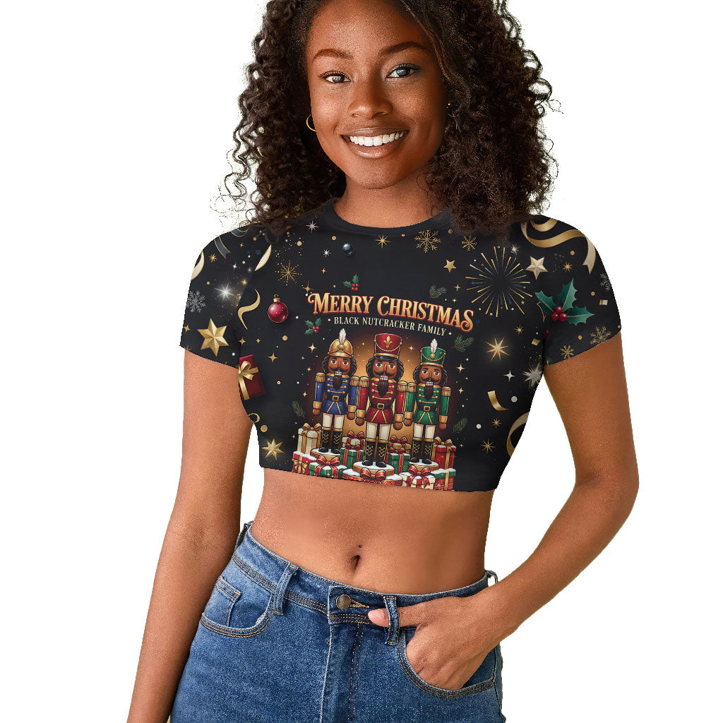 Black Nutcracker Family Christmas Raglan Cropped T shirt African American Noel Wrapped In Drip