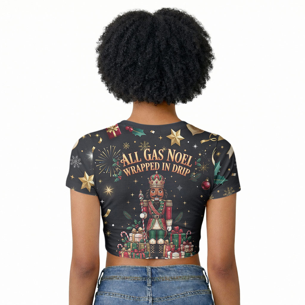 Black Nutcracker Family Christmas Raglan Cropped T shirt African American Noel Wrapped In Drip