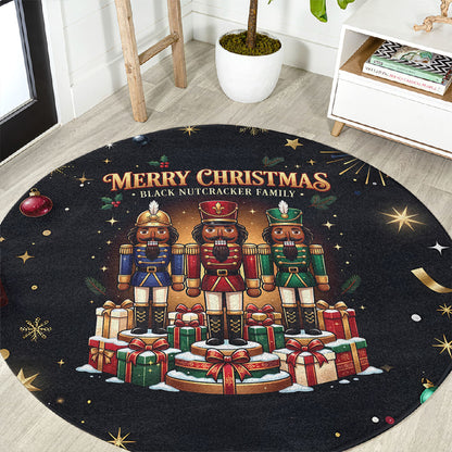 Black Nutcracker Family Christmas Round Carpet African American Noel Wrapped In Drip