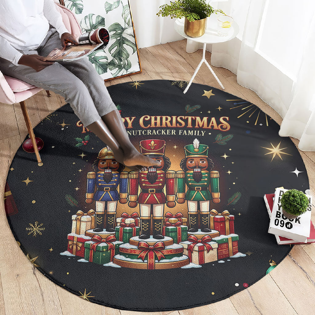 Black Nutcracker Family Christmas Round Carpet African American Noel Wrapped In Drip