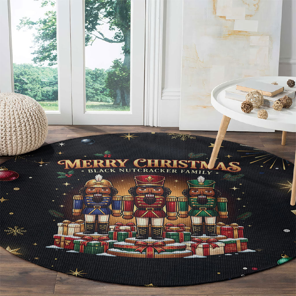 Black Nutcracker Family Christmas Round Carpet African American Noel Wrapped In Drip