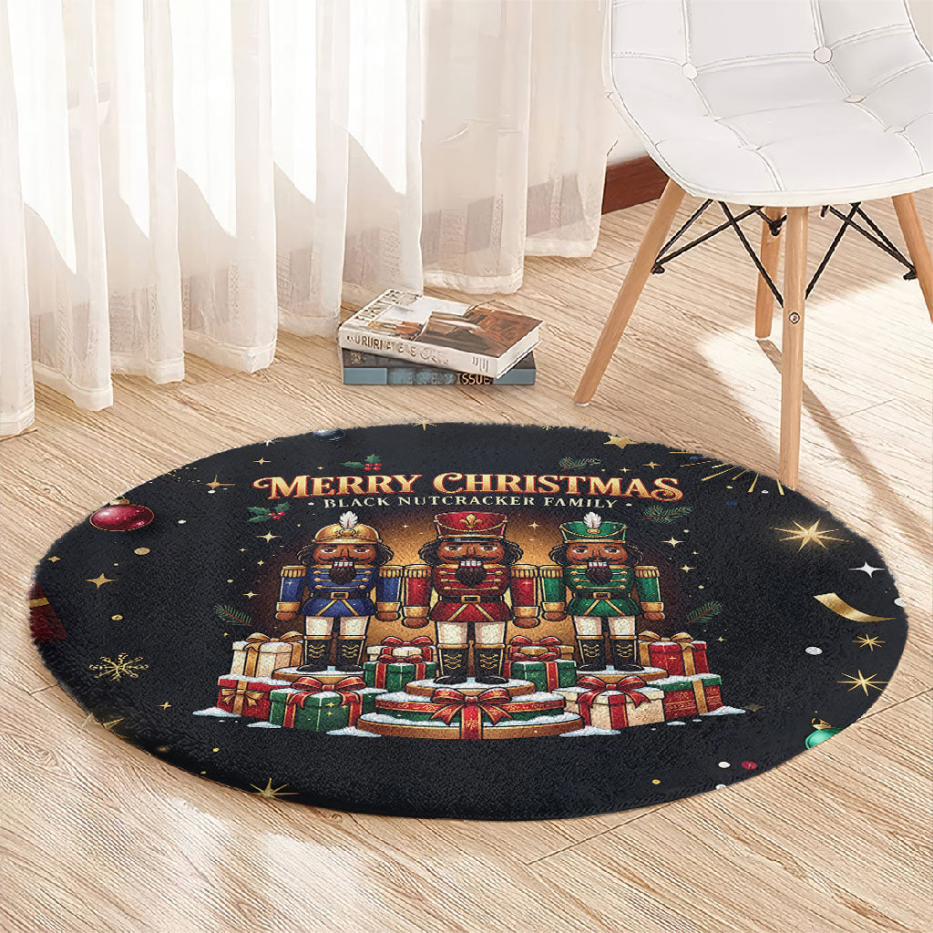 Black Nutcracker Family Christmas Round Carpet African American Noel Wrapped In Drip