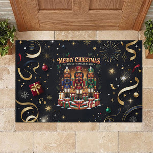 Black Nutcracker Family Christmas Rubber Doormat African American Noel Wrapped In Drip