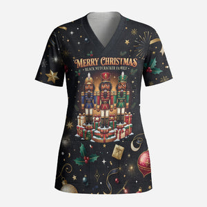 Black Nutcracker Family Christmas Scrub Top African American Noel Wrapped In Drip