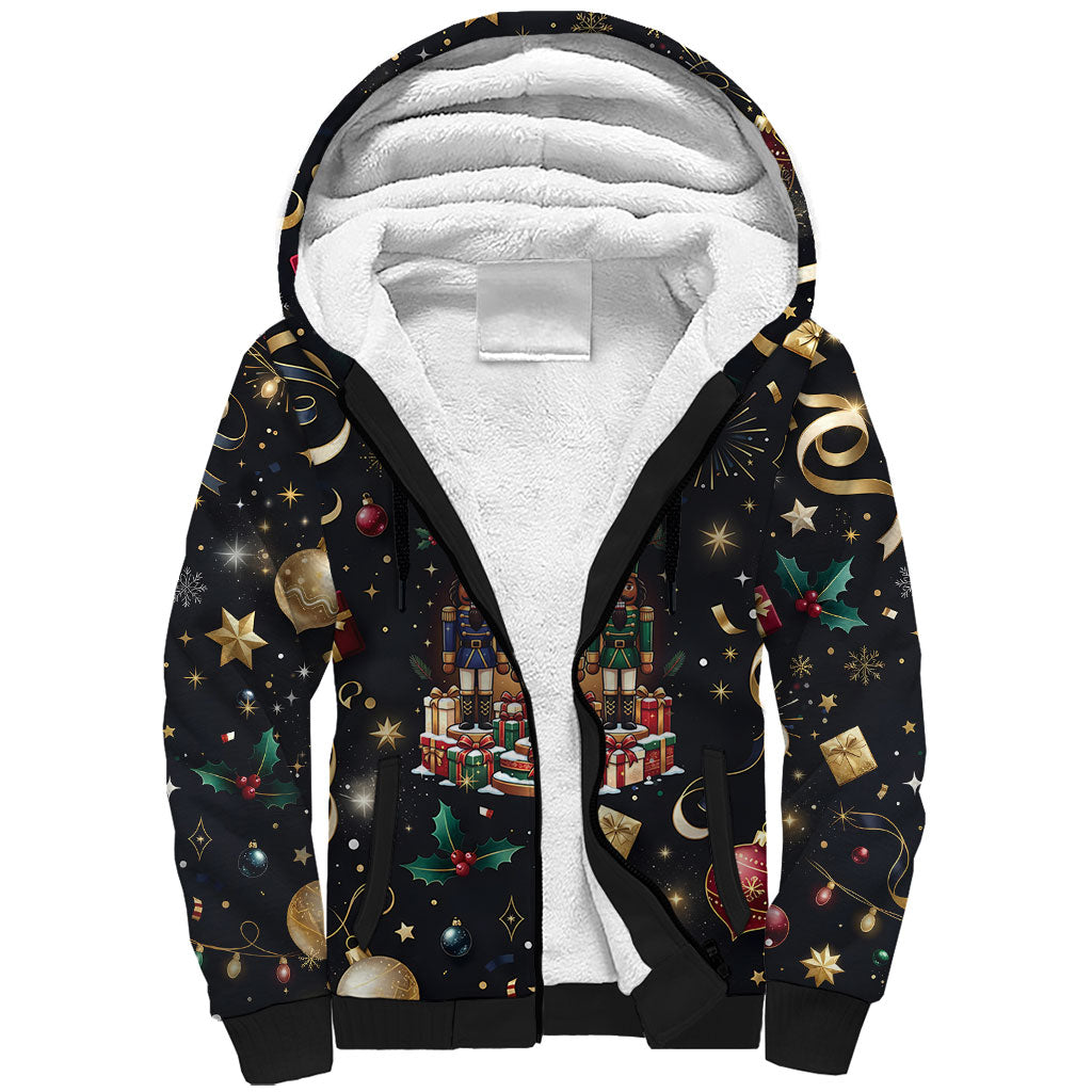 Black Nutcracker Family Christmas Sherpa Hoodie African American Noel Wrapped In Drip
