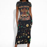 Black Nutcracker Family Christmas Short Sleeve Bodycon Dress African American Noel Wrapped In Drip