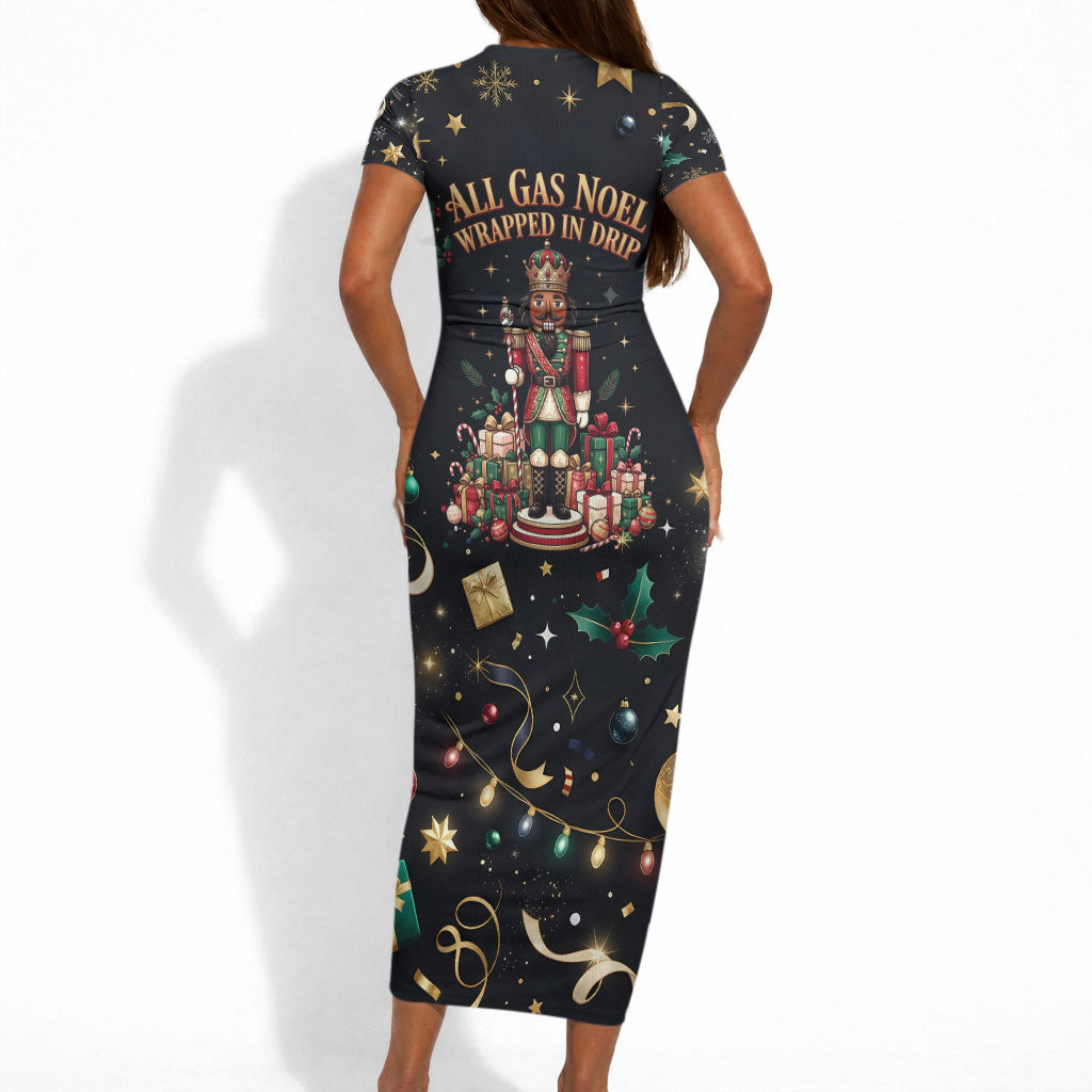 Black Nutcracker Family Christmas Short Sleeve Bodycon Dress African American Noel Wrapped In Drip