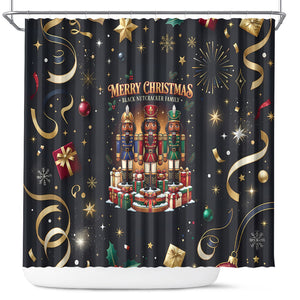 Black Nutcracker Family Christmas Shower Curtain African American Noel Wrapped In Drip