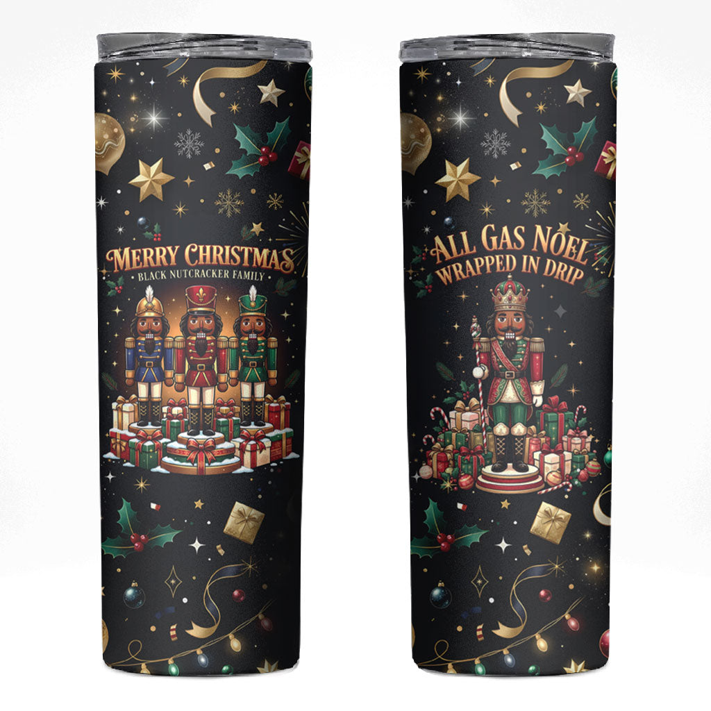 Black Nutcracker Family Christmas Skinny Tumbler African American Noel Wrapped In Drip