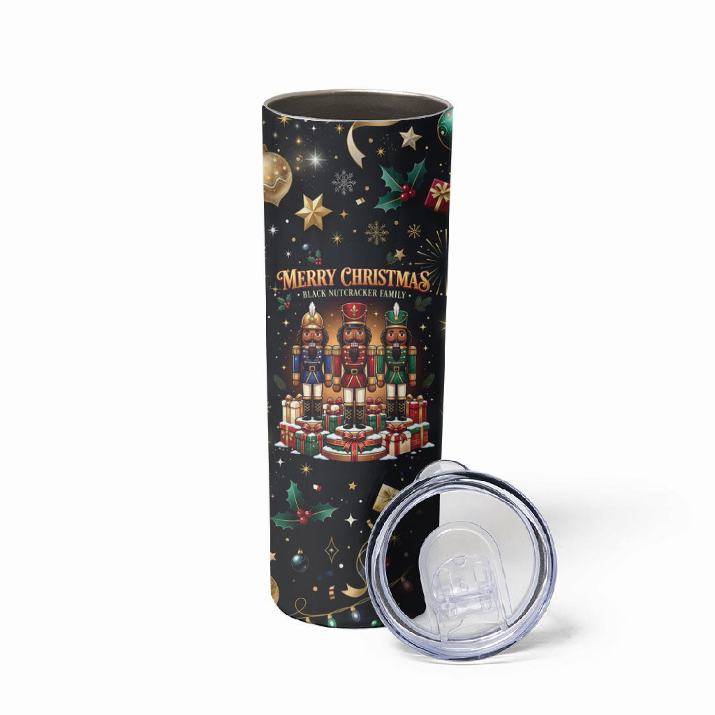 Black Nutcracker Family Christmas Skinny Tumbler African American Noel Wrapped In Drip