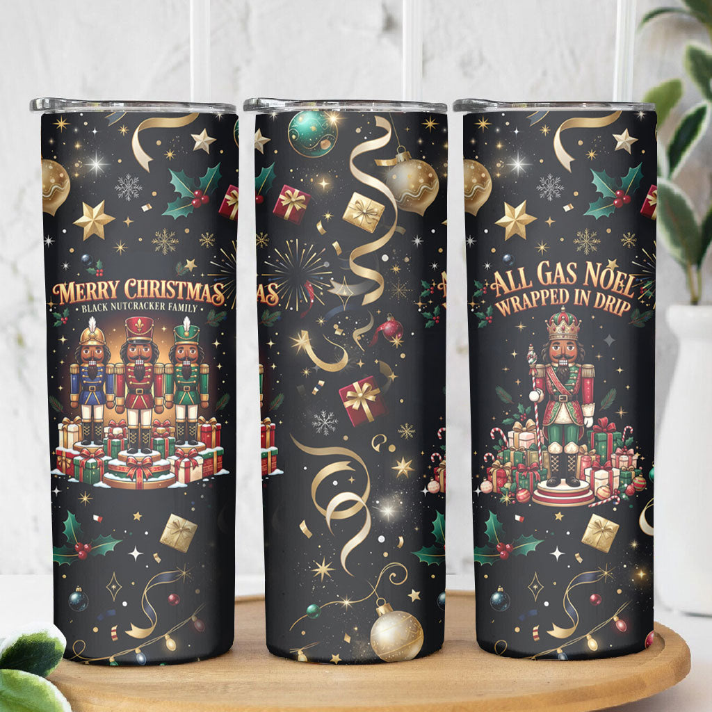 Black Nutcracker Family Christmas Skinny Tumbler African American Noel Wrapped In Drip
